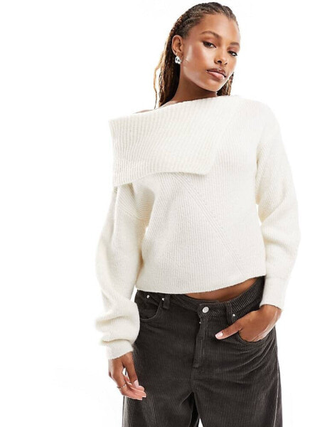 Mango bardot jumper with side split in white