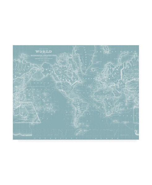 Mitchell World Map on Aqua Canvas Art - 36.5" x 48"