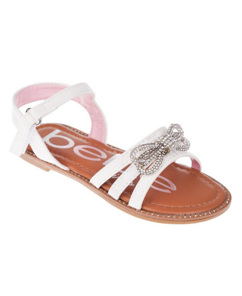 Big Girl's Strappy Sandal with Cute Rhinestone Tubular Bow Polyurethane Sandals