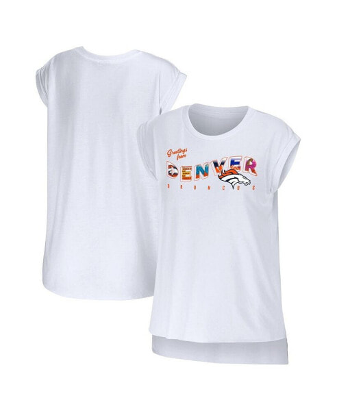 Women's White Denver Broncos Greetings From Muscle T-shirt