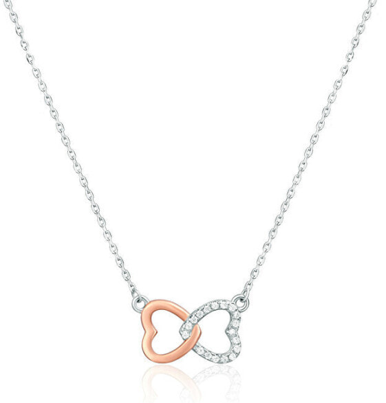 Sparkling Bicolor Linked Hearts Necklace SVLN0422XH2RO45