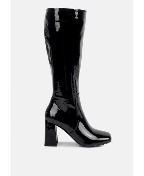 hypnotize patent pu block heeled calf boots