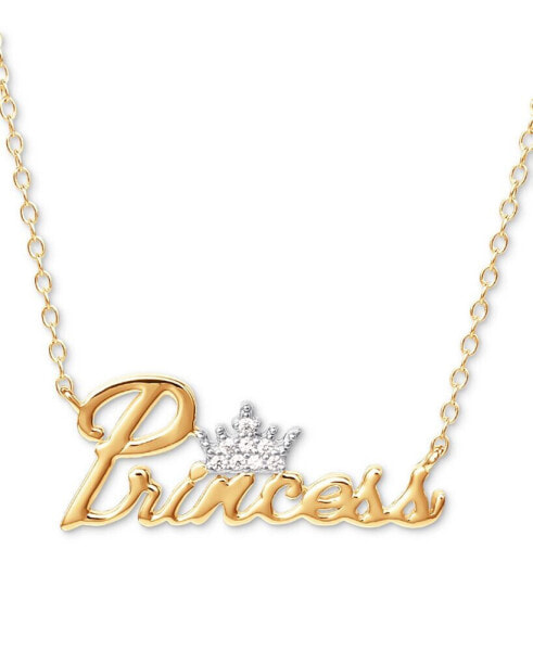 Cubic Zirconia Princess Tiara 18" Pendant Necklace in 18k Gold Over Silver