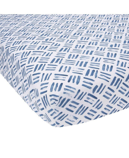 Signature Crosshatch Organic Cotton Navy Blue Fitted Crib Sheet