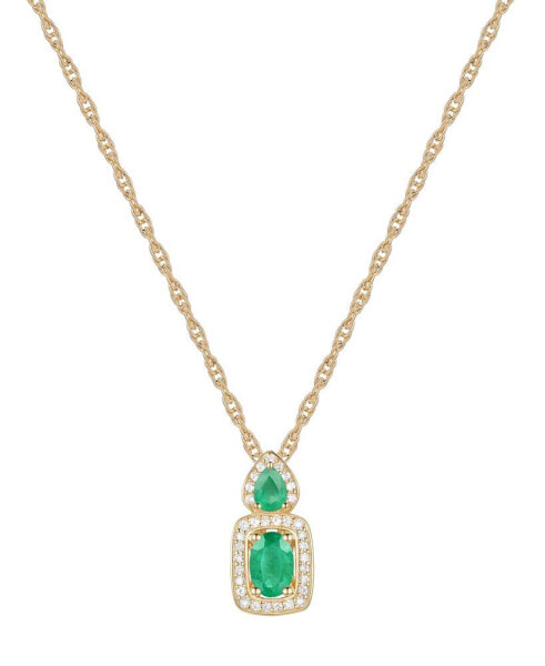 Emerald (1/2 ct. t.w.) & Diamond (1/6 ct. t.w.) Halo 18" Pendant Necklace in 14k Gold