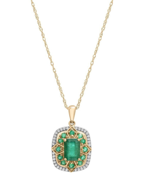 Macy's emerald (1-1/3 ct. t.w.) & Diamond (1/10 ct. t.w.) Halo 18" Pendant Necklace in 14k Gold