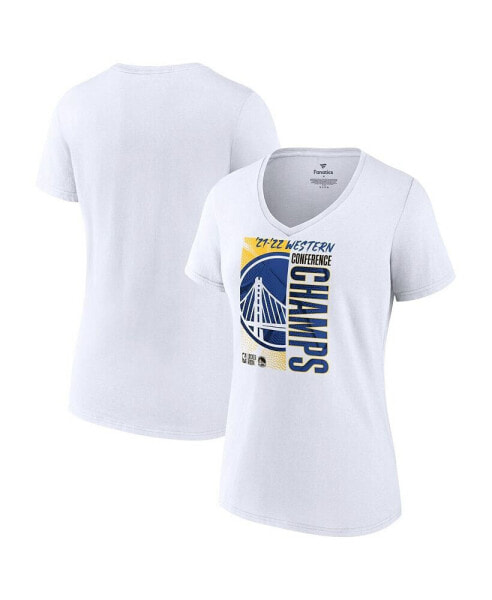 Women's White Golden State Warriors 2022 Western Conference Champions Plus Size Locker Room V-Neck T-shirt