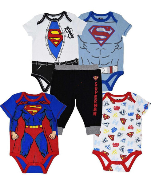 Justice League Superman Baby Boys Short Sleeve Bodysuits and Jogger Pants