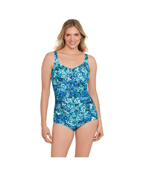 Women's ShapeSolver Shirred Front Girl Leg One-Piece Swimsuit
