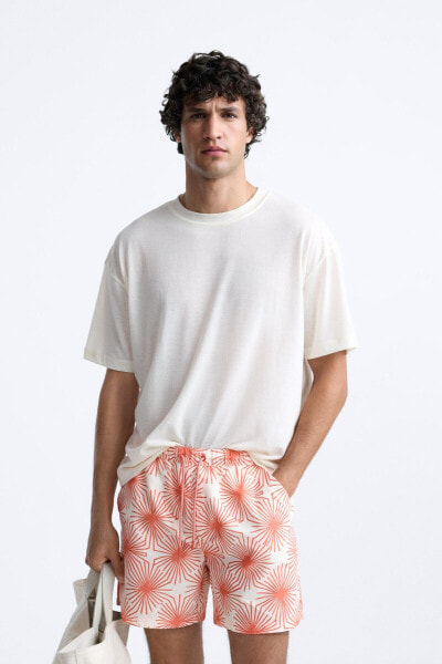 Regular-fit floral print swimming trunks