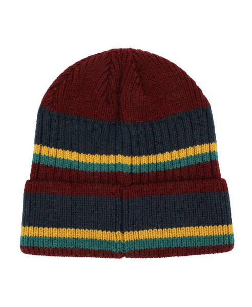 Men's Hogwarts Crest Faux Leather Patch Stripes Beanie