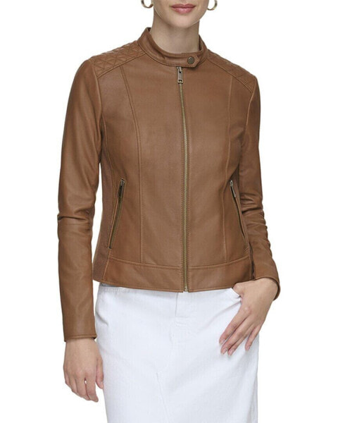 Marc New York Glenbrook Feather Leather Coat Women's Xs