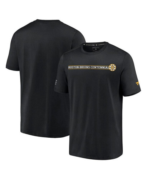 Men's Black Distressed Boston Bruins Authentic Pro Centennial Banner T-shirt