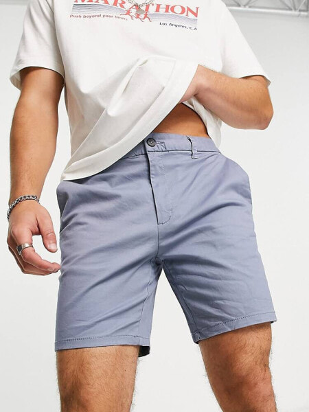 River Island skinny chino shorts in blue