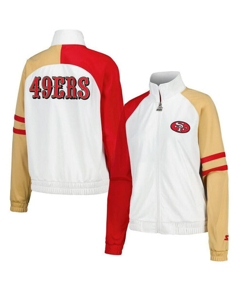 Women's White San Francisco 49ers Curve Ball Raglan Full-Zip Track Jacket