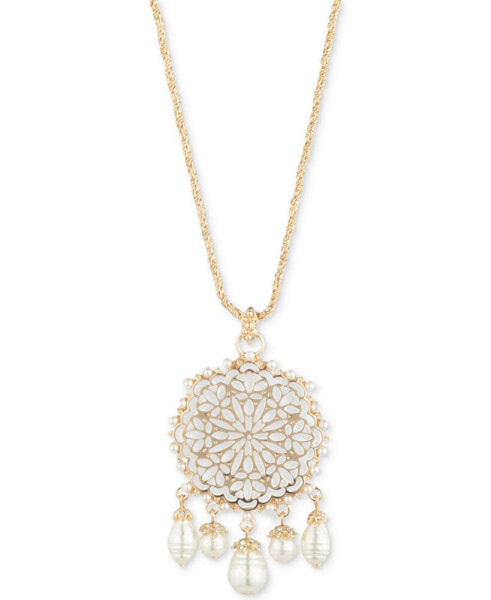 Gold-Tone Imitation Pearl Filigree Pendant Necklace, 32" + 3" extender