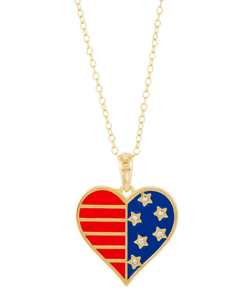 Giani Bernini enamel Stars & Stripes Heart Pendant Necklace in 14k Gold-Plated Sterling Silver, 16" + 2" extender, Created for Macy's