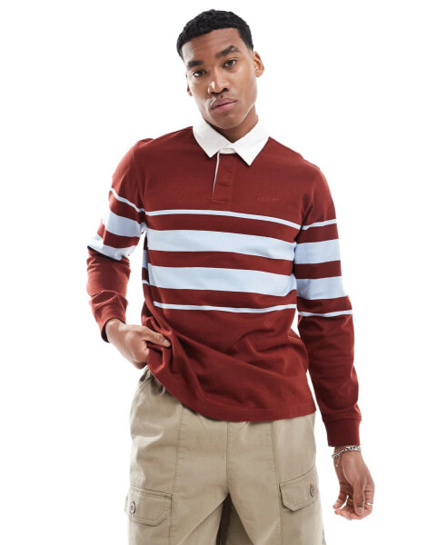 Levi's logo union chest stripe rugby polo in brown