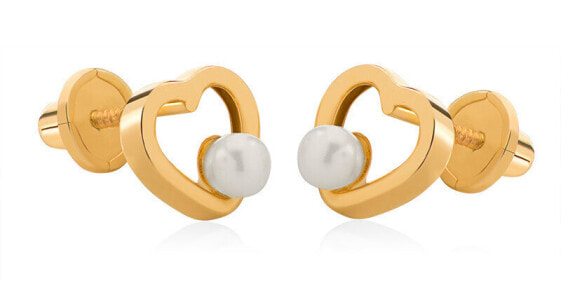 Gold heart earrings with real pearl 14/145.891/17P