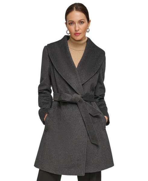 Women's Shawl-Collar Wool Blend Wrap Coat