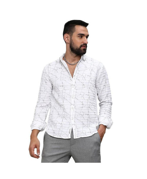 Men's Chalk White Holographic Veined Textured Shirt