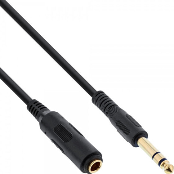 InLine Headphone extension cable 6.3mm Stereo M/F - gold plated - black - 1m