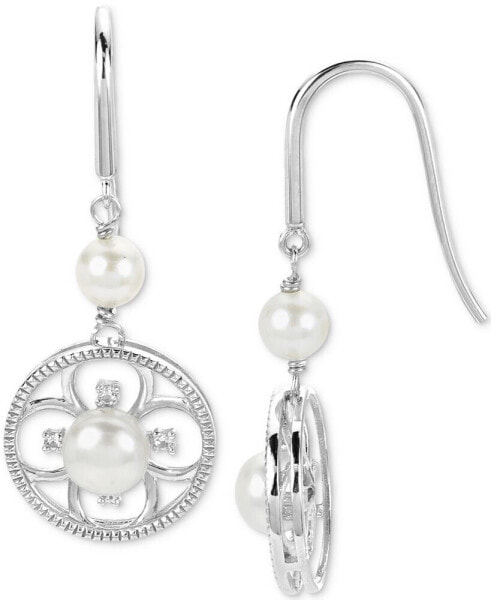 Cultured Freshwater Pearl (4-6mm) & Lab-Created White Sapphire (1/10 ct. t.w.) Flower Drop Earrings in Sterling Silver