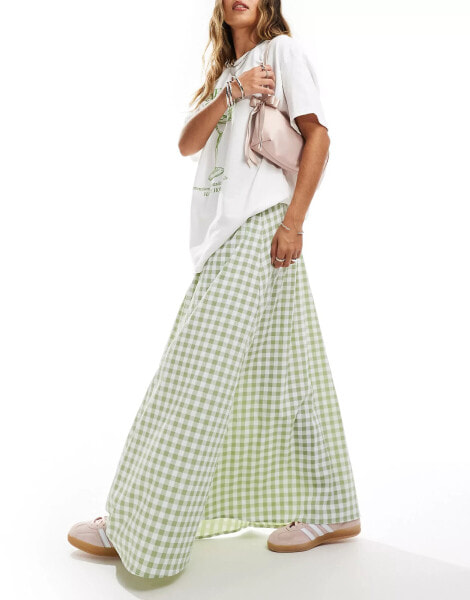 Miss Selfridge sage gingham maxi skirt