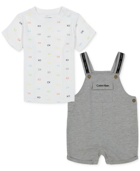 Baby Boys Logo-Print T-Shirt & French Terry Logo Shortalls, 2 Piece Set