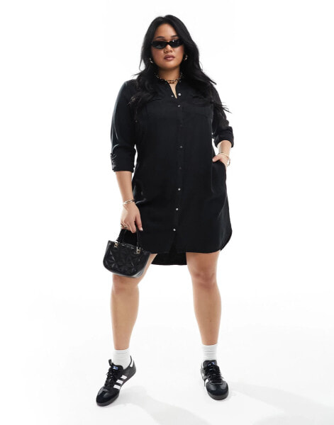 Vero Moda Curve denim shirt dress in black