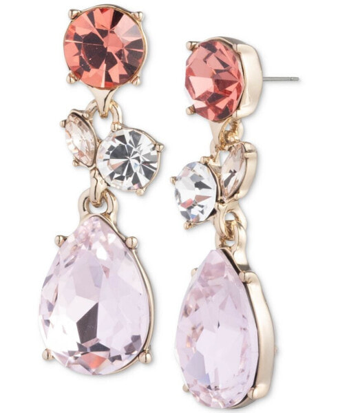 Gold-Tone Rose Crystal Statement Drop Earrings
