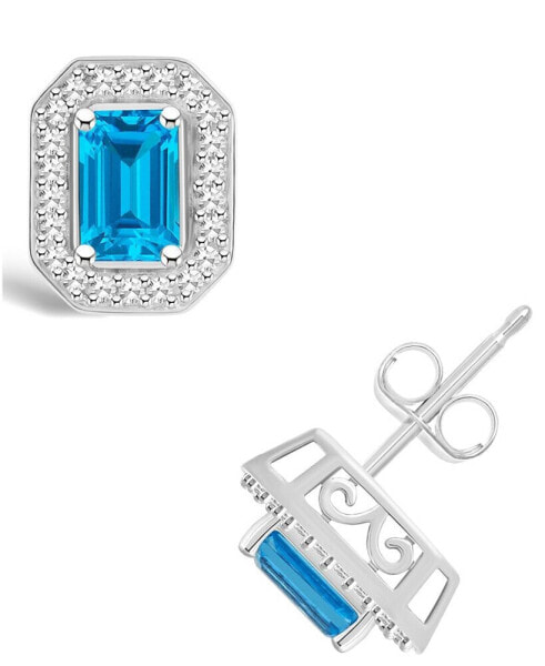 Blue Topaz (1-2/5 ct. t.w.) and Diamond (1/5 ct. t.w.) Halo Studs in Sterling Silver