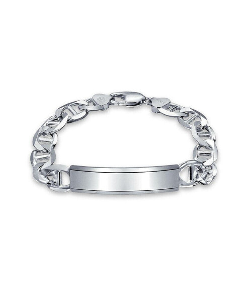 Bar Name Plated identification ID Bracelet 10MM Marine Mariner Chain Link 250 Gauge .925 Sterling Silver Made In Italy 8.5 Inch