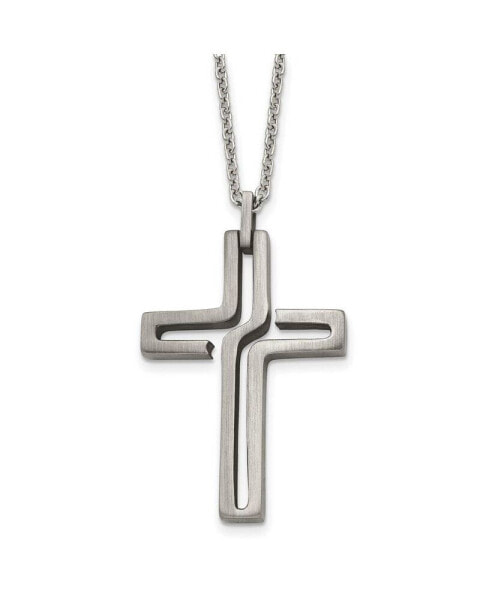 Chisel brushed and Antiqued Cut-out Design Cross Pendant Cable Chain Necklace