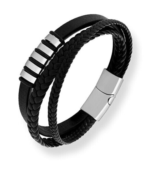 Black men´s leather bracelet Leather