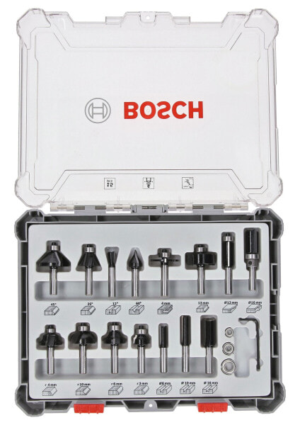 Bosch Fräser Set Mixed 15 teilig 6 mm Schaft & Reinigungstücher "ECHT SAUBER"