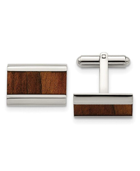 Stainless Steel Polished Koa Wood Inlay Rectangle Cufflinks