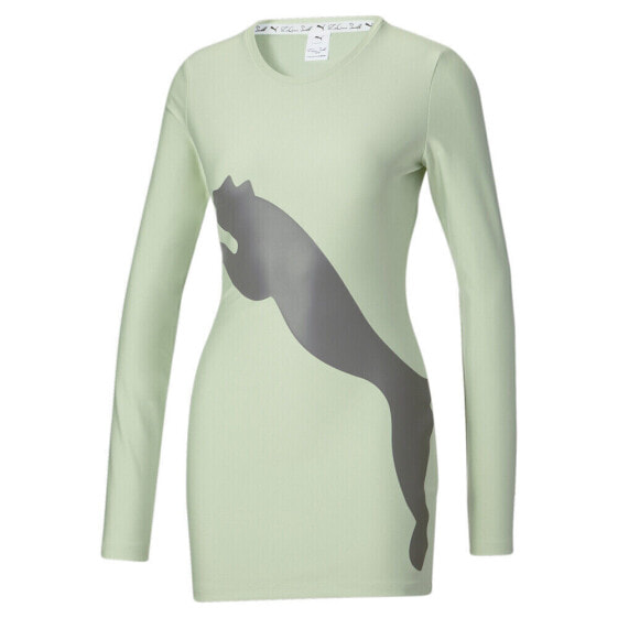 Puma Lqs X Printed Long Sleeve T-Shirt Dress Womens Green Casual 53639201