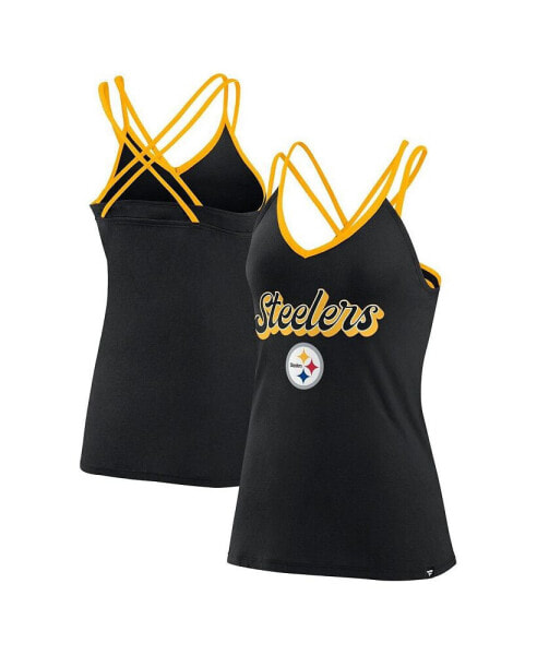 Women's Black Pittsburgh Steelers Go For It Strappy Crossback Tank Top