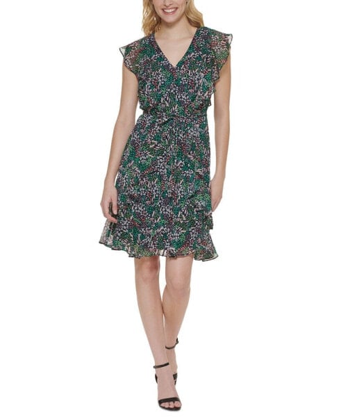 Women's Ruffled Floral Print Fit & Flare Dress