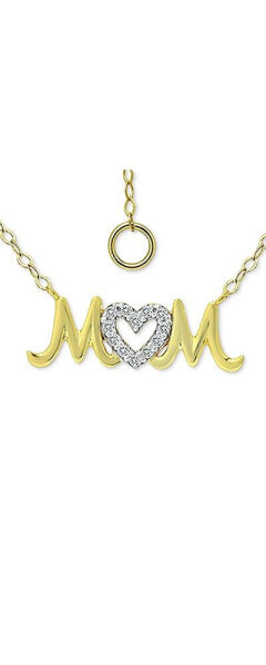 Cubic Zirconia "Mom" Nameplate Pendant Necklace in Sterling Silver & 18k Gold-Plate, 16" + 2" extender, Created for Macy's