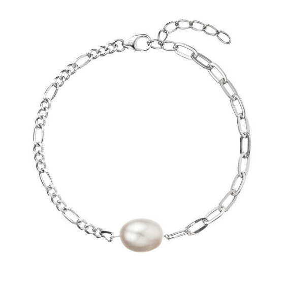 Stylish silver bracelet with real pearl 23026.1