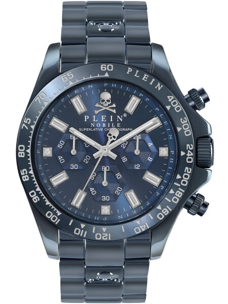 Мужские наручные часы с синим браслетом Philipp Plein PWCAA0521 Nobile Wonder Chronograph 43mm 5ATM