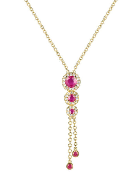 Sapphire (3/4 ct. t.w.) & Diamond (1/6 ct. t.w.) Triple Halo Lariat Necklace in Gold-Plated Silver, 16" + 2" extender (Also in Ruby & Emerald)