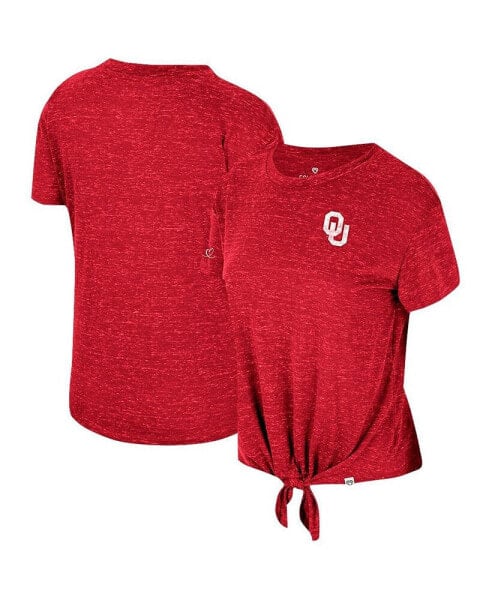 Women's Crimson Distressed Oklahoma Sooners Finalists Tie-Front T-shirt