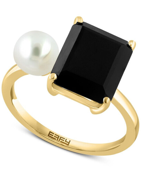 EFFY® Onyx & Freshwater Pearl (6mm) Duo Ring in 14k Gold