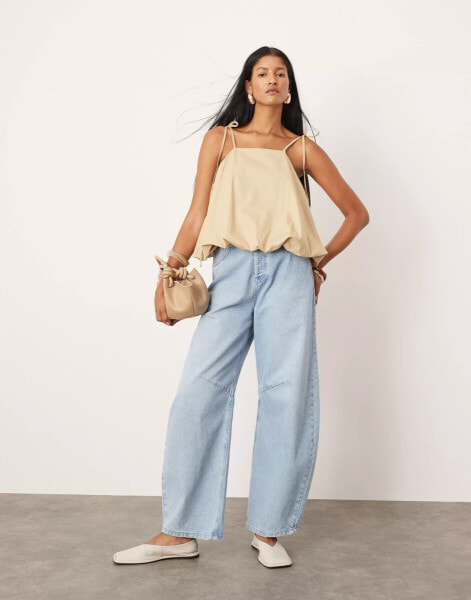 ASOS EDITION bubble hem strappy top in stone