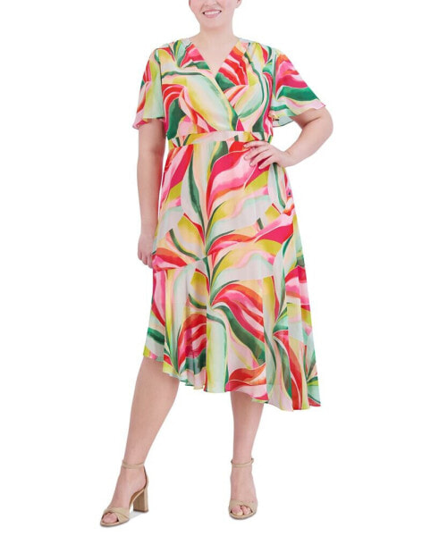 Plus Size Printed Asymmetrical-Hem Midi Dress