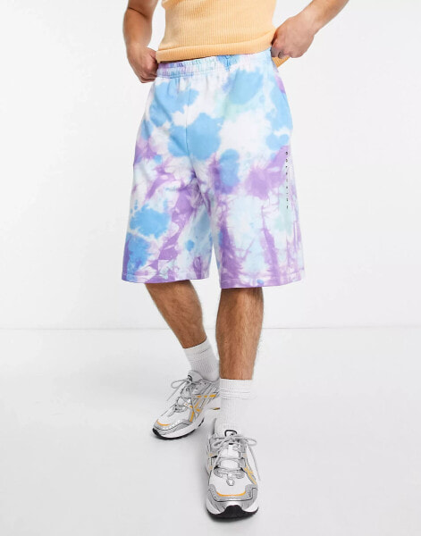 COLLUSION oversized shorts with logo print in tie dye co-ord