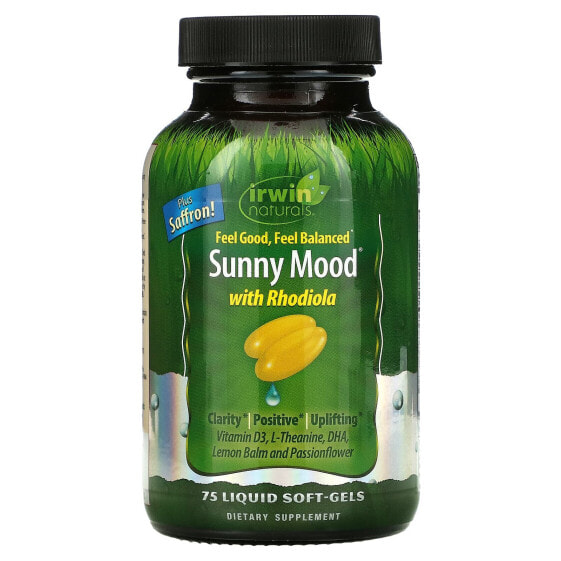 Витаминно-растительные капсулы для нервной системы Irwin Naturals Sunny Mood с родиолой, 75 жидких капсул